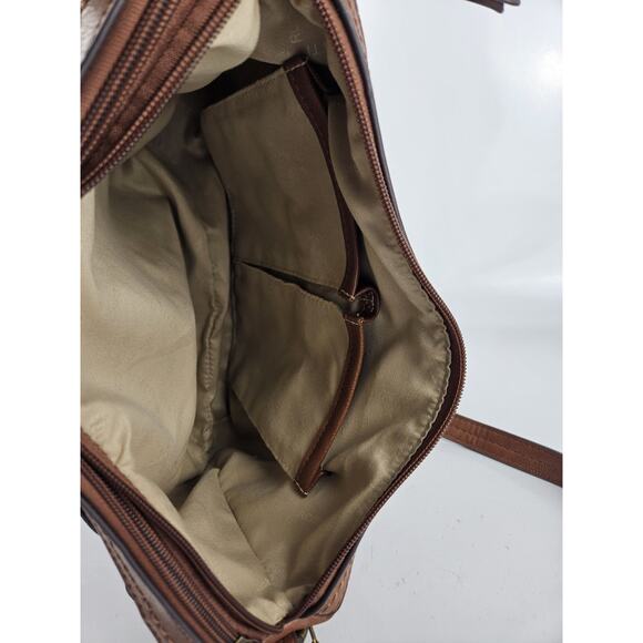 Embroidered‎ Floral Brown Rosetti PVC Leather Handbag - Picture 6 of 9